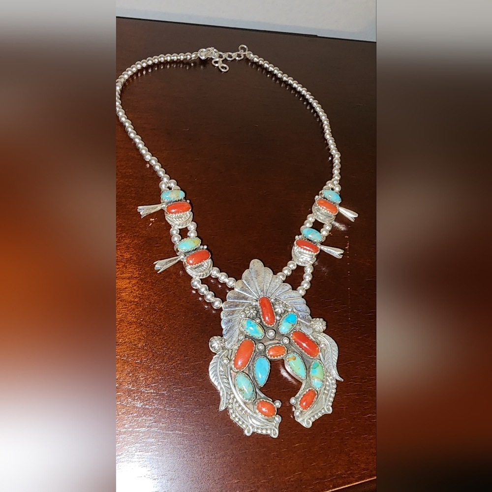 Solid Sterling Silver Native Squash Blossom Neckl… - image 1